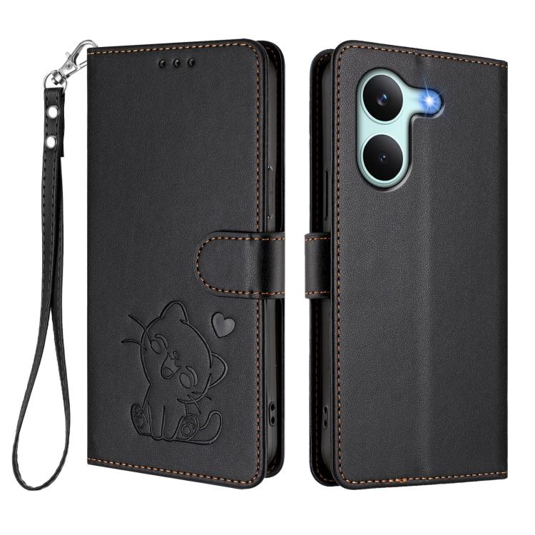 For Redmi Turbo 5 5G / Poco X8 Pro 5G Embossed Heart Cat Leather Phone Case with Hand Strap