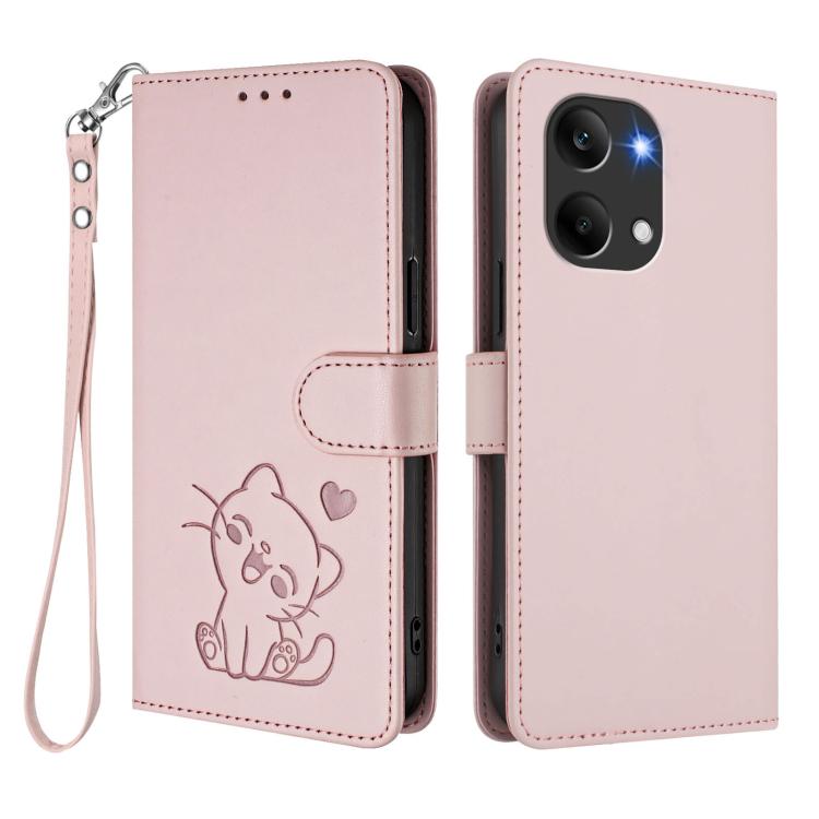 For Redmi Turbo 5 Max 5G / Poco X8 Pro Max 5G Embossed Heart Cat Leather Phone Case with Hand Strap