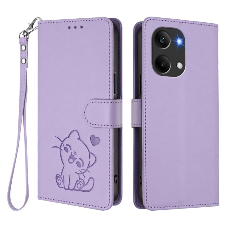 For Redmi Turbo 5 Max 5G / Poco X8 Pro Max 5G Embossed Heart Cat Leather Phone Case with Hand Strap