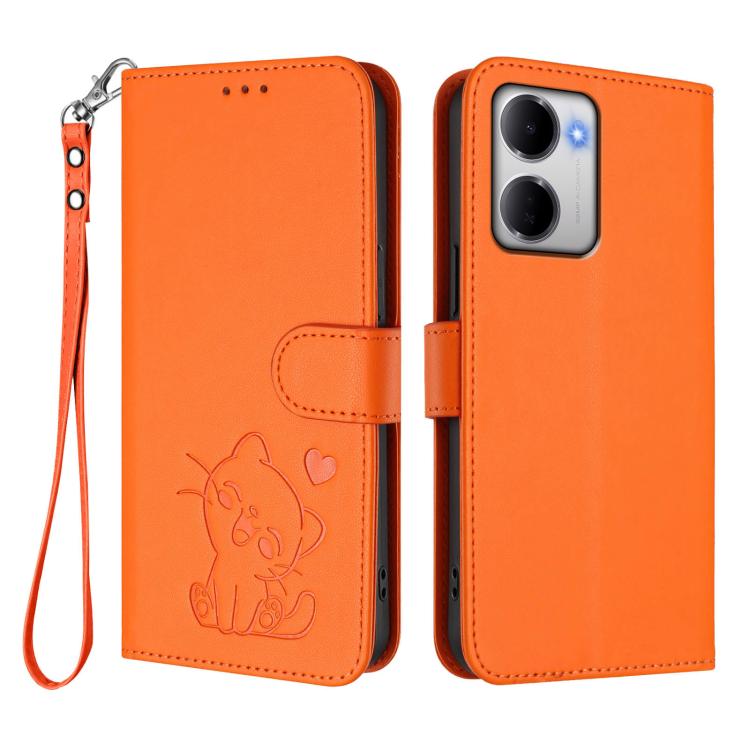For Redmi 15a 5G Embossed Heart Cat Leather Phone Case with Hand Strap