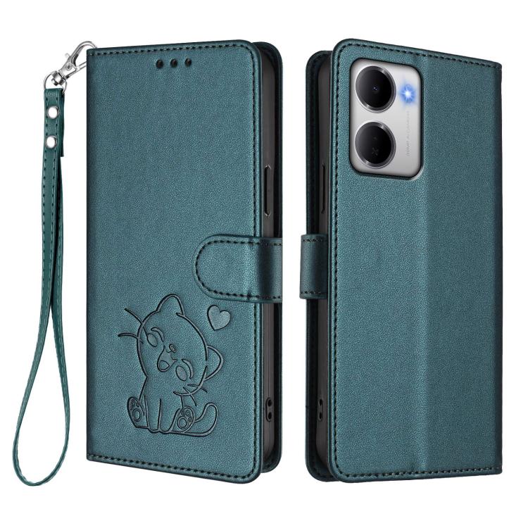 For Redmi 15a 5G Embossed Heart Cat Leather Phone Case with Hand Strap