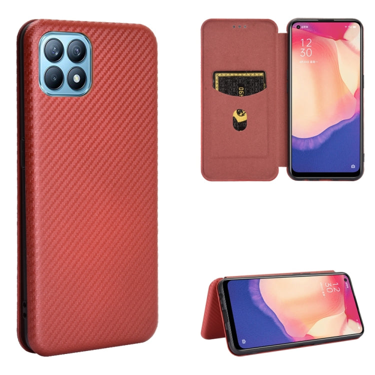 For OPPO Reno4 SE Carbon Fiber Texture Horizontal Flip TPU + PC + PU Leather Case with Card Slot
