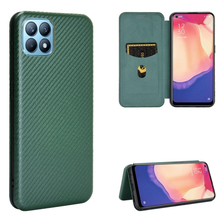 For OPPO Reno4 SE Carbon Fiber Texture Horizontal Flip TPU + PC + PU Leather Case with Card Slot