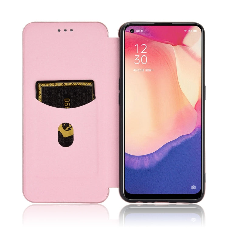 For OPPO Reno4 SE Carbon Fiber Texture Horizontal Flip TPU + PC + PU Leather Case with Card Slot