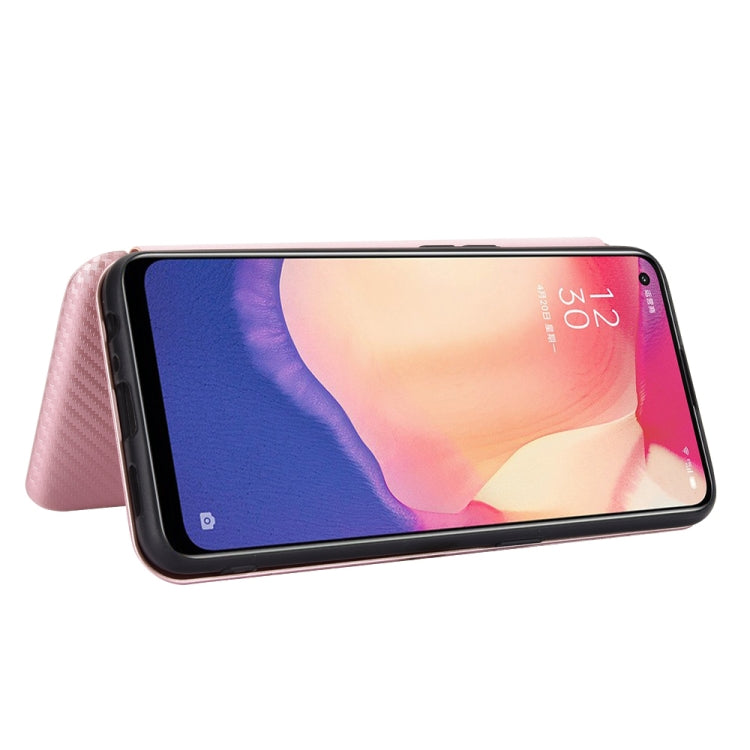 For OPPO Reno4 SE Carbon Fiber Texture Horizontal Flip TPU + PC + PU Leather Case with Card Slot