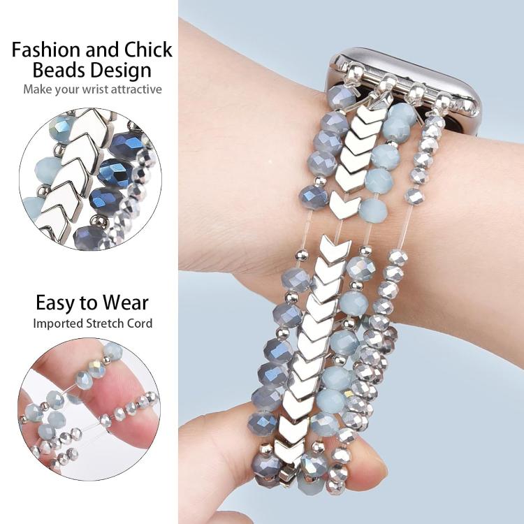 For Apple Watch 42 / 44 / 45 / 46 / 49mm xDfind Arrow Crystal Beaded Metal Watch Band