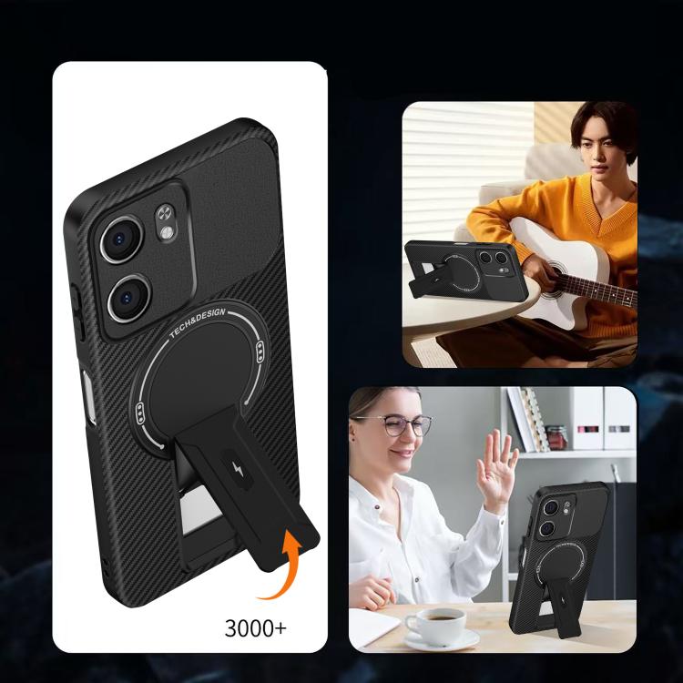 For OPPO A5x 4G / 5G Carbon Fiber Texture MagSafe Phone Case with Holder