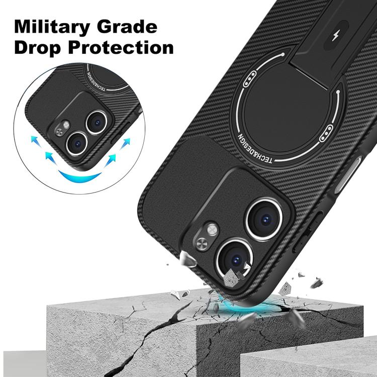 For OPPO A5x 4G / 5G Carbon Fiber Texture MagSafe Phone Case with Holder