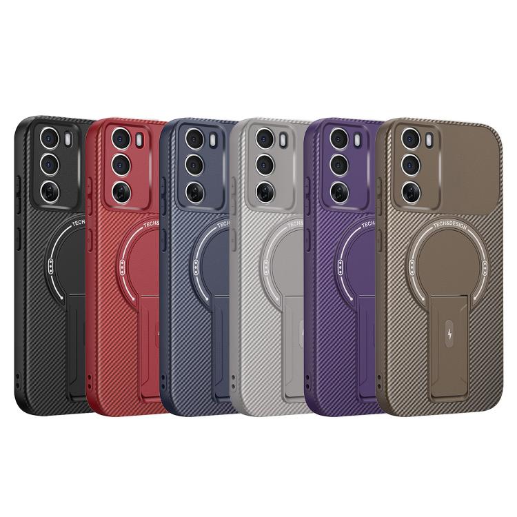 For OPPO Reno12 Pro Global Carbon Fiber Texture MagSafe Phone Case with Holder