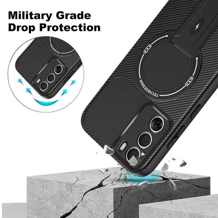 For OPPO Reno12 Pro Global Carbon Fiber Texture MagSafe Phone Case with Holder