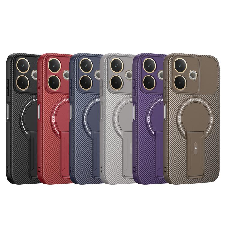 For OPPO A5 Pro 5G / 4G Global Carbon Fiber Texture MagSafe Phone Case with Holder