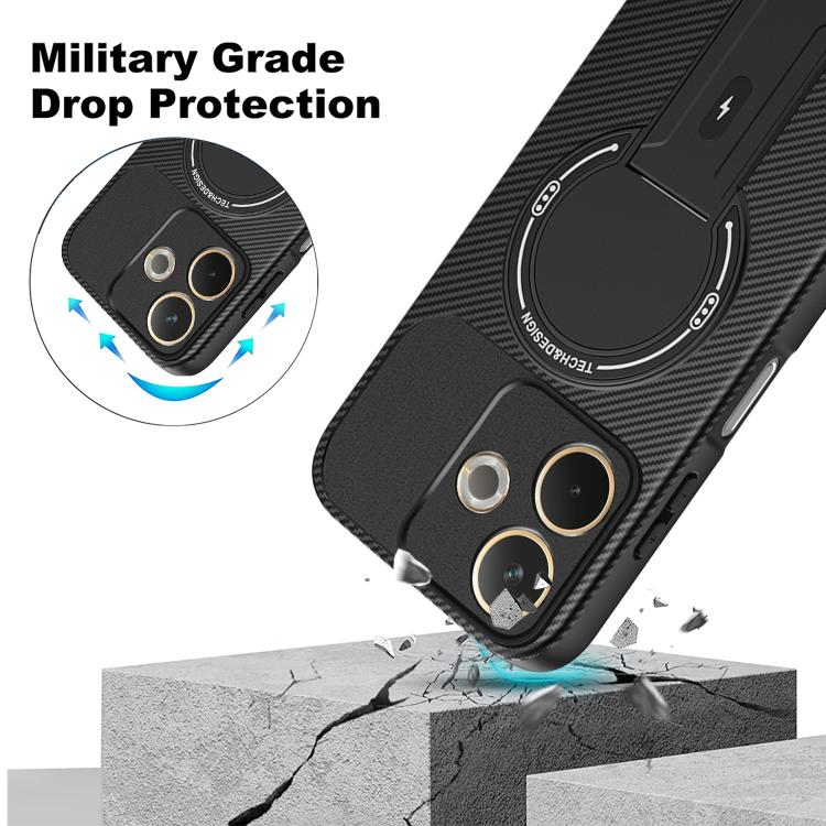 For OPPO A5 Pro 5G / 4G Global Carbon Fiber Texture MagSafe Phone Case with Holder