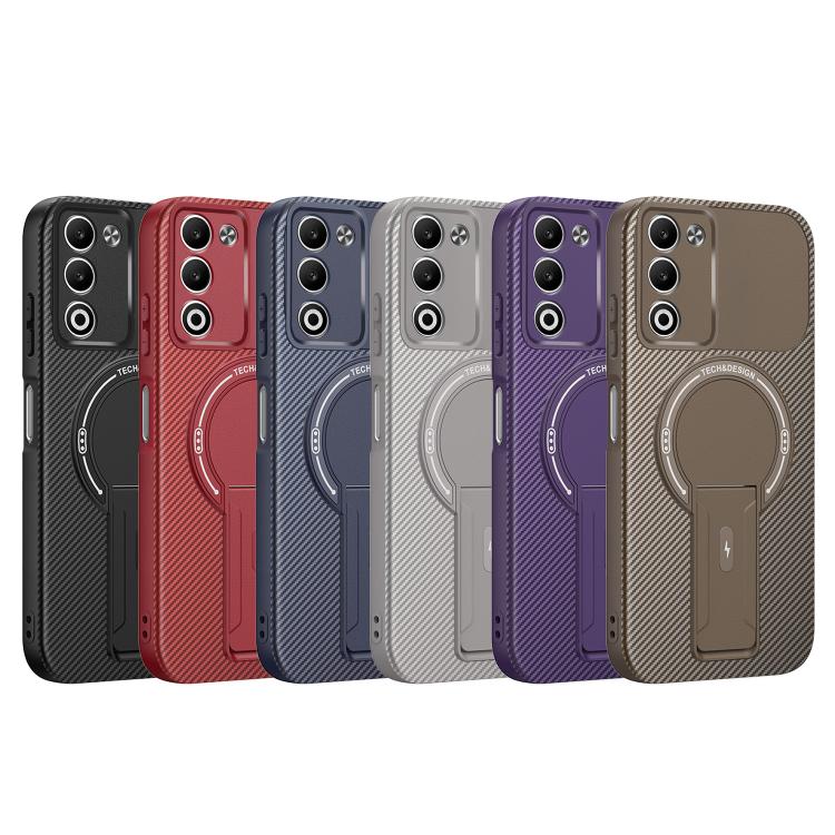 For OPPO A5 5G / 4G Global Carbon Fiber Texture MagSafe Phone Case with Holder