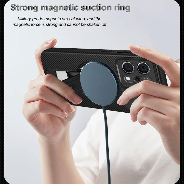 For OPPO Reno14 5G Global Carbon Fiber Texture MagSafe Phone Case with Holder