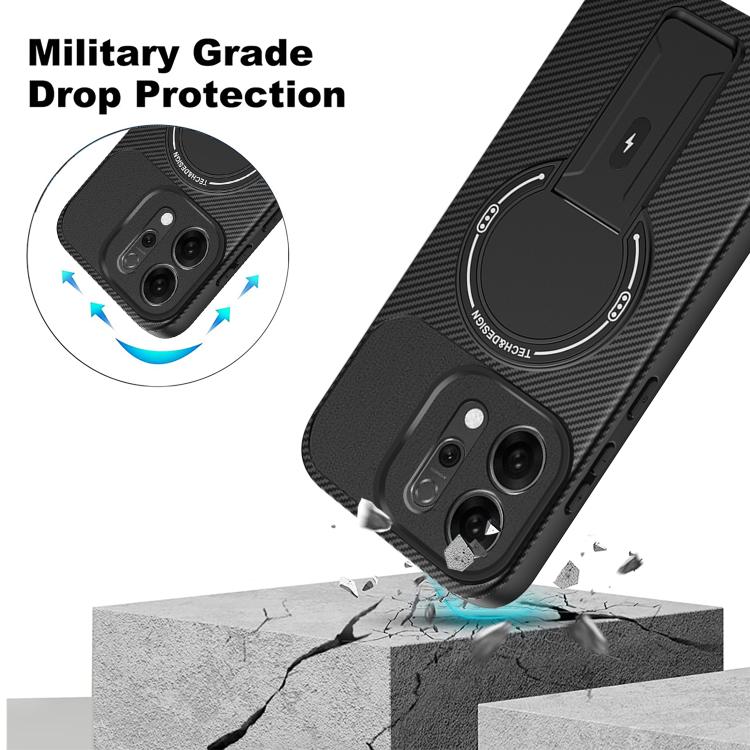 For OPPO Reno14 5G Global Carbon Fiber Texture MagSafe Phone Case with Holder