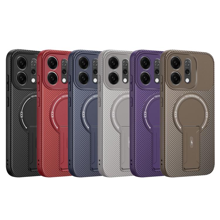For OPPO Reno14 5G Global Carbon Fiber Texture MagSafe Phone Case with Holder