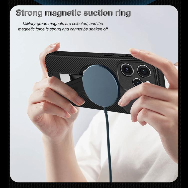 For OPPO Reno15 Pro 5G Global Carbon Fiber Texture MagSafe Phone Case with Holder
