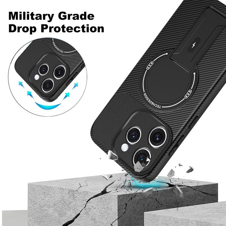 For OPPO Reno15 Pro 5G Global Carbon Fiber Texture MagSafe Phone Case with Holder