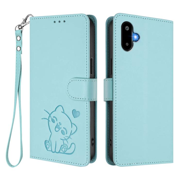 For Samsung Galaxy M06 5G / F06 5G Embossed Heart Cat Leather Phone Case with Hand Strap