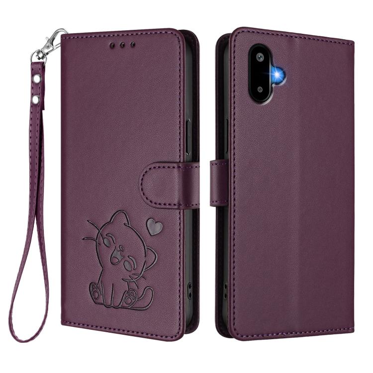 For Samsung Galaxy M06 5G / F06 5G Embossed Heart Cat Leather Phone Case with Hand Strap
