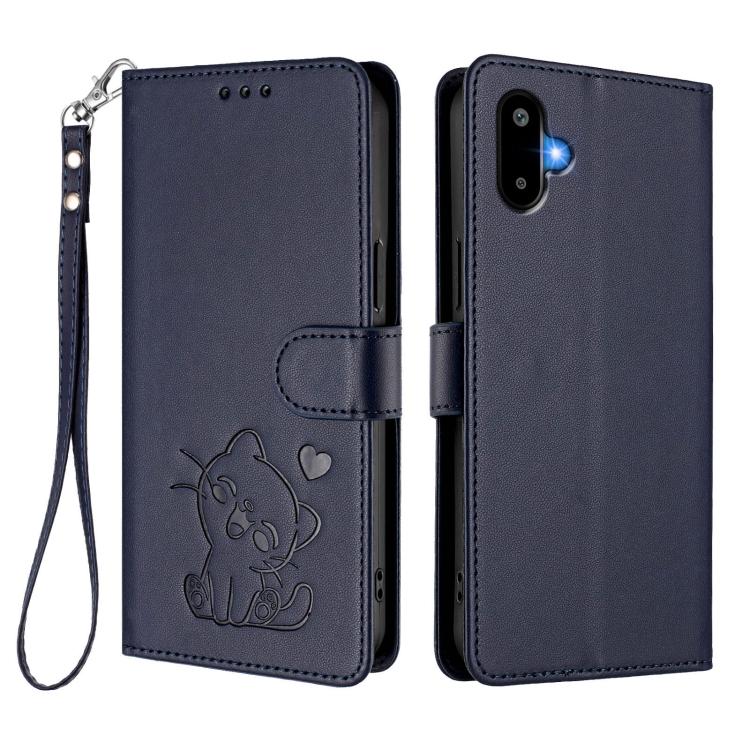 For Samsung Galaxy M06 5G / F06 5G Embossed Heart Cat Leather Phone Case with Hand Strap