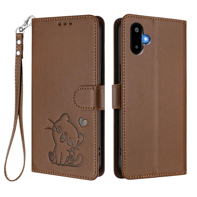 For Samsung Galaxy M06 5G / F06 5G Embossed Heart Cat Leather Phone Case with Hand Strap