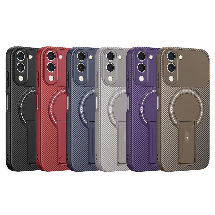 For vivo Y29s 5G / Y04 4G / Y19e Carbon Fiber Texture MagSafe Phone Case with Holder