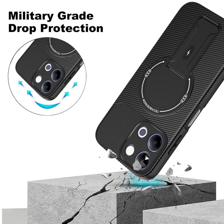 For vivo Y11d / Y05 4G Carbon Fiber Texture MagSafe Phone Case with Holder