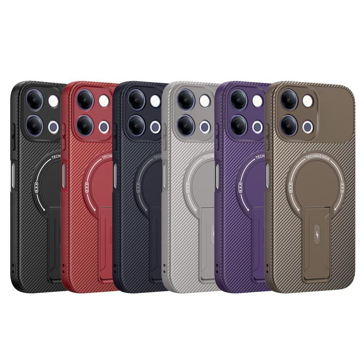 For vivo Y11d / Y05 4G Carbon Fiber Texture MagSafe Phone Case with Holder