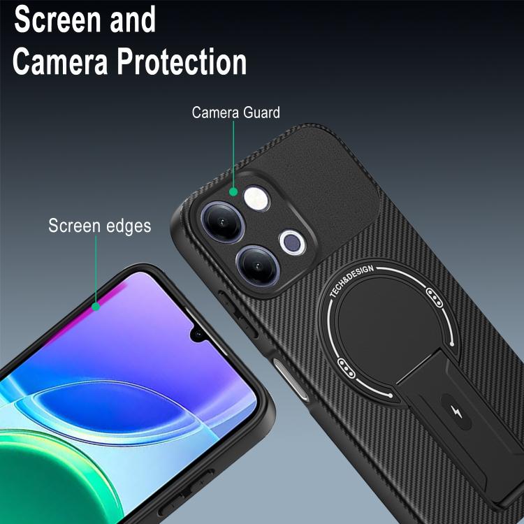 For vivo Y11d / Y05 4G Carbon Fiber Texture MagSafe Phone Case with Holder