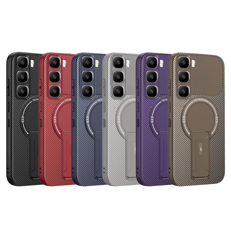 For Infinix Hot 60 Pro 4G Carbon Fiber Texture MagSafe Phone Case with Holder