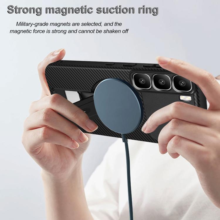 For Infinix Hot 60 Pro 4G Carbon Fiber Texture MagSafe Phone Case with Holder