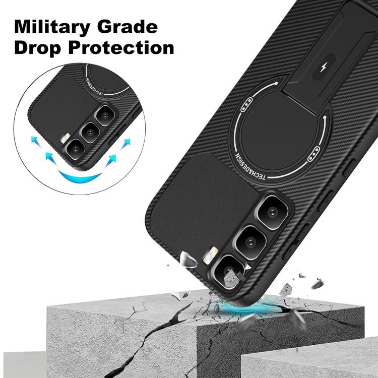 For Infinix Hot 60 Pro 4G Carbon Fiber Texture MagSafe Phone Case with Holder