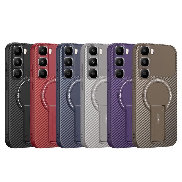For Infinix Hot 60 Pro+ 4G Carbon Fiber Texture MagSafe Phone Case with Holder