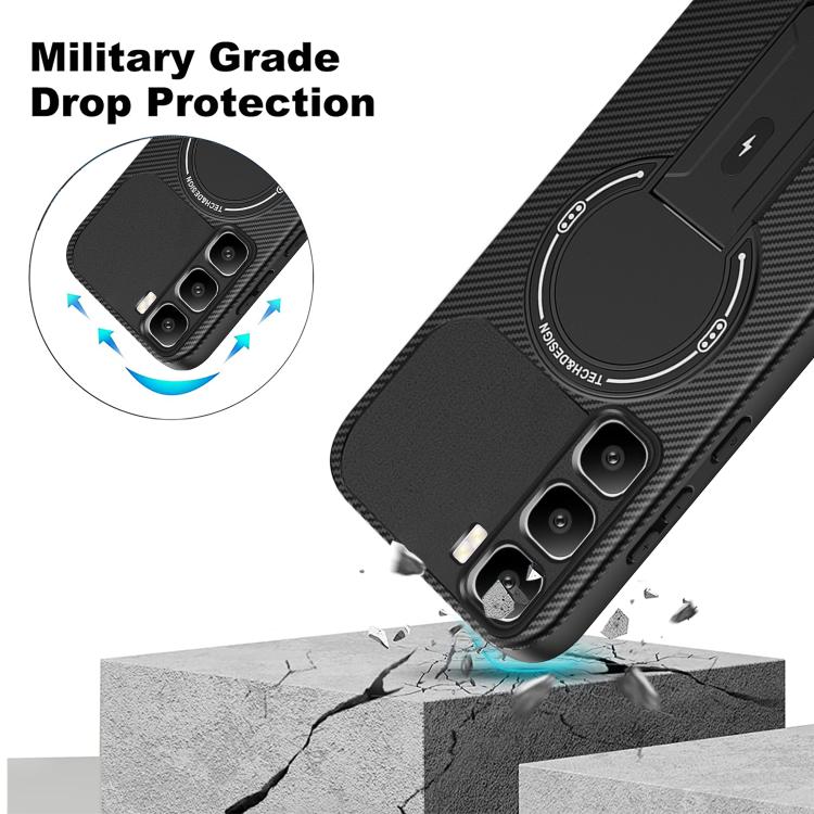 For Infinix Hot 60 Pro+ 4G Carbon Fiber Texture MagSafe Phone Case with Holder