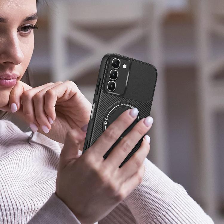 For Infinix Hot 70 5G Carbon Fiber Texture MagSafe Phone Case with Holder