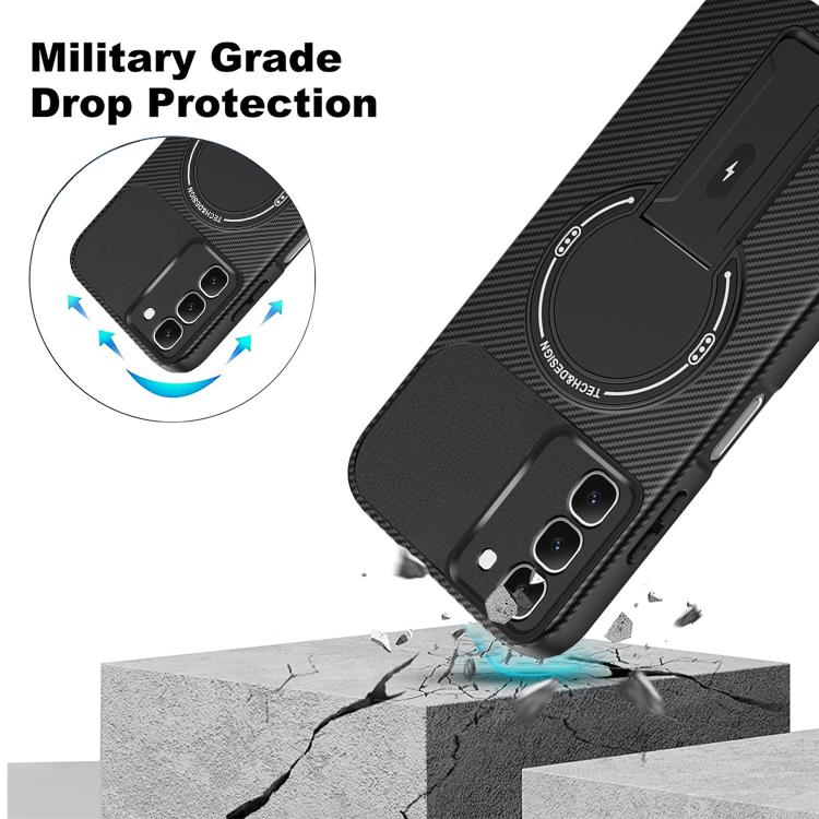 For Infinix Hot 70 5G Carbon Fiber Texture MagSafe Phone Case with Holder