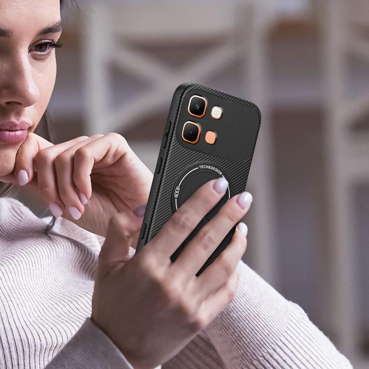 For Infinix Note Edge 5G Carbon Fiber Texture MagSafe Phone Case with Holder