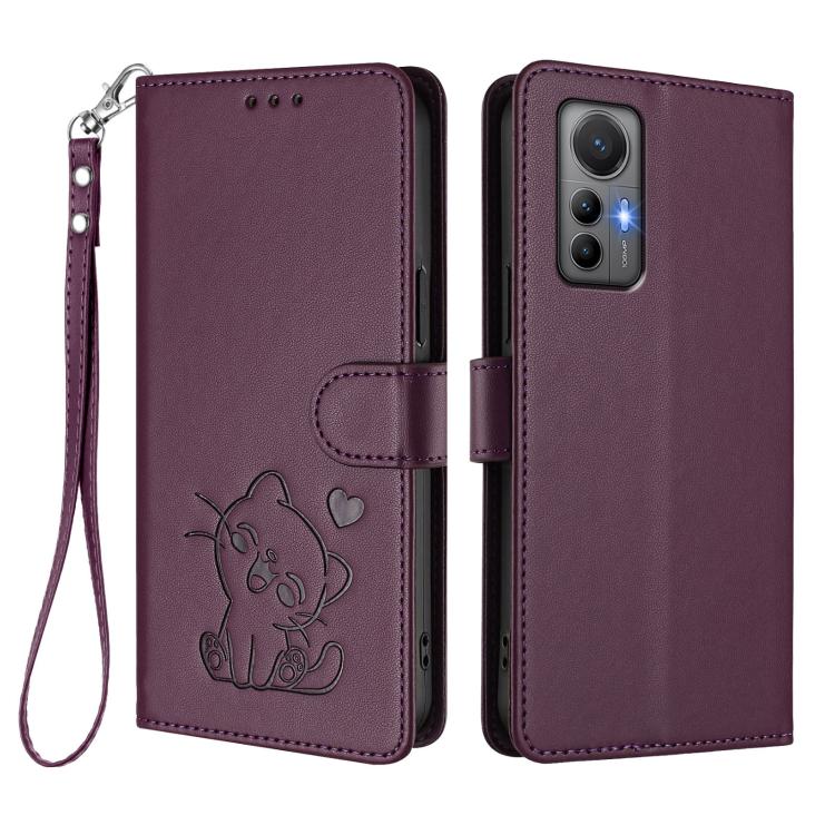 For Xiaomi 12 Lite Embossed Heart Cat Leather Phone Case with Hand Strap