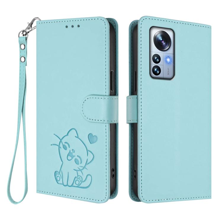 For Xiaomi 12 Pro / 12S Pro Embossed Heart Cat Leather Phone Case with Hand Strap