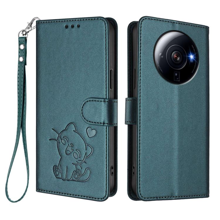 For Xiaomi 12S Ultra Embossed Heart Cat Leather Phone Case with Hand Strap