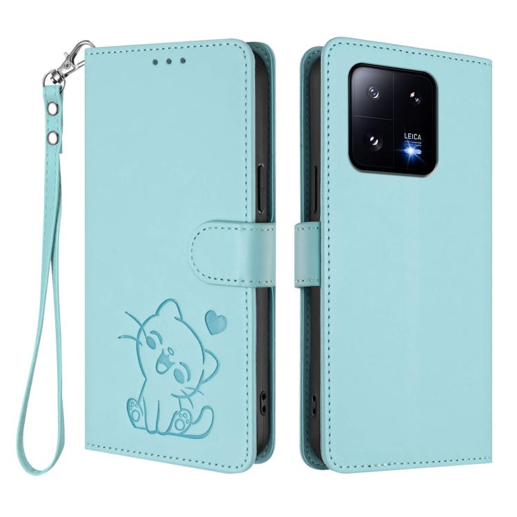 For Xiaomi 13 Pro 5G Embossed Heart Cat Leather Phone Case with Hand Strap