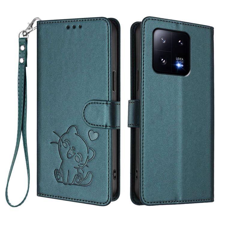 For Xiaomi 13 Pro 5G Embossed Heart Cat Leather Phone Case with Hand Strap
