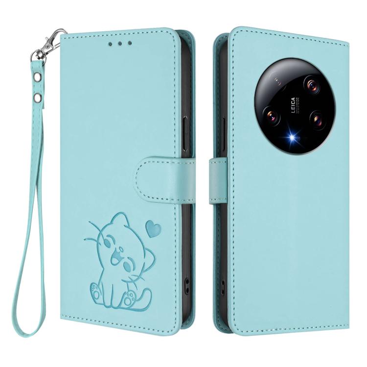 For Xiaomi 13 Ultra Embossed Heart Cat Leather Phone Case with Hand Strap