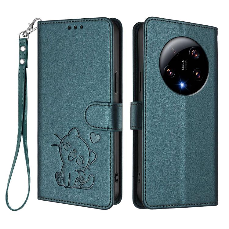 For Xiaomi 13 Ultra Embossed Heart Cat Leather Phone Case with Hand Strap