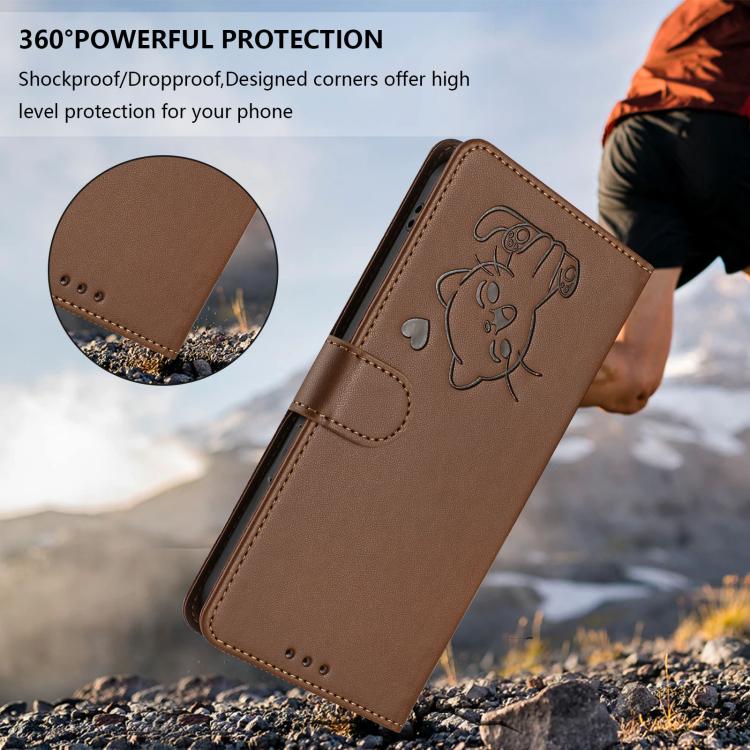 For Xiaomi 14 5G Embossed Heart Cat Leather Phone Case with Hand Strap