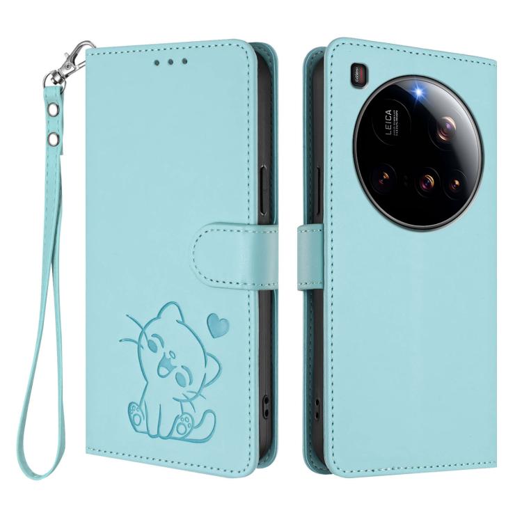 For Xiaomi 15 Ultra Embossed Heart Cat Leather Phone Case with Hand Strap