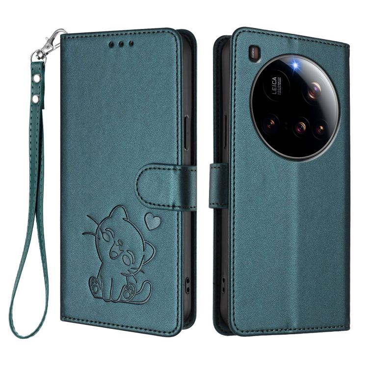 For Xiaomi 15 Ultra Embossed Heart Cat Leather Phone Case with Hand Strap