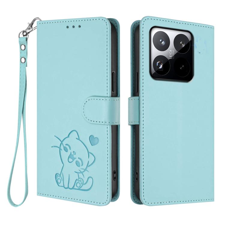 For Xiaomi 15T 5G Embossed Heart Cat Leather Phone Case with Hand Strap
