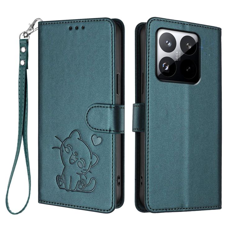 For Xiaomi 15T 5G Embossed Heart Cat Leather Phone Case with Hand Strap